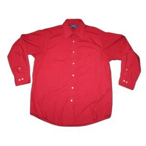 Solid Red Long Sleeve Croft & Barrow Mens Button Up Dress Shirt Size 15-16 32/33